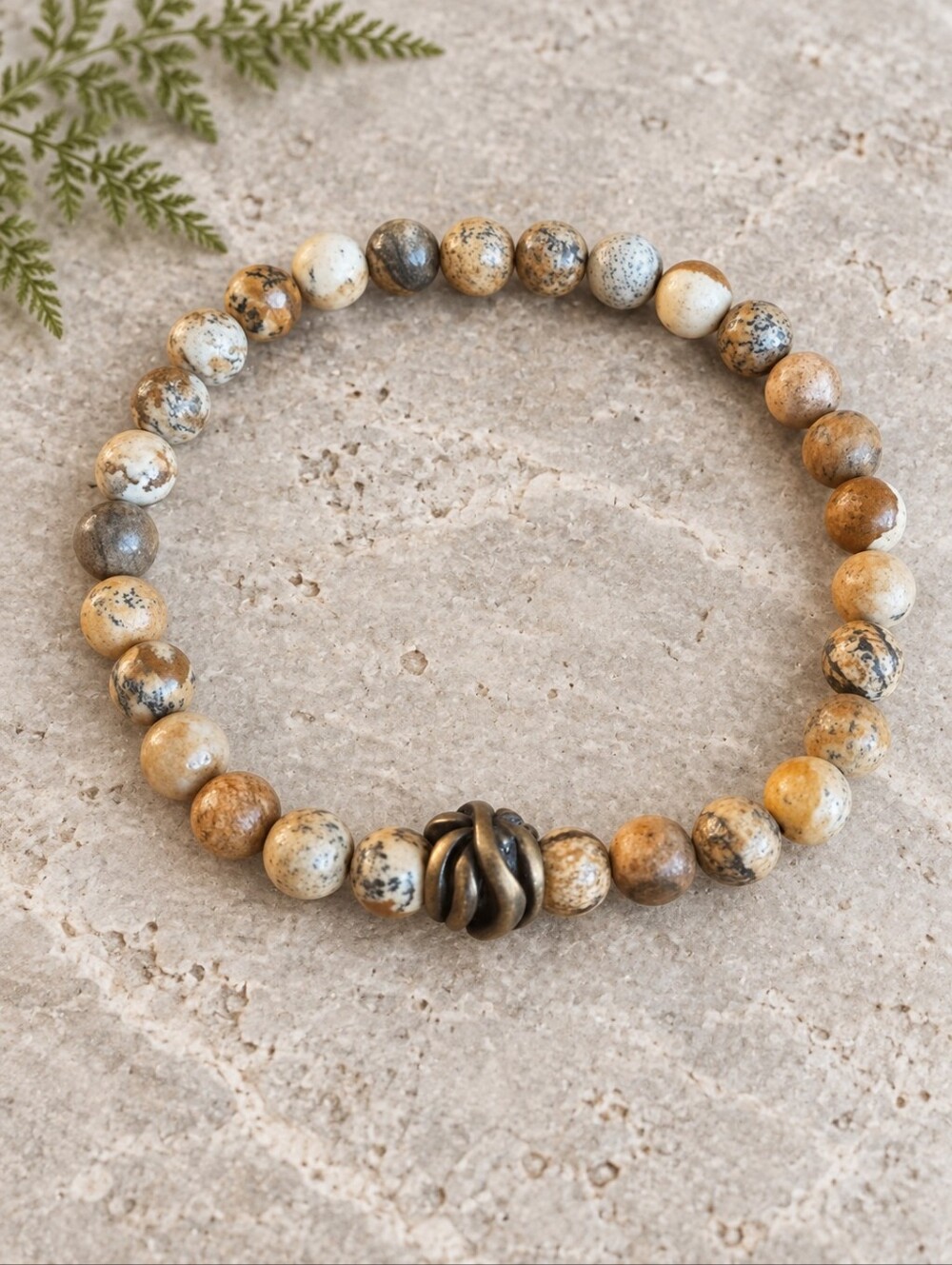 Picture Jasper Beaded Stretch Bracelet | Handmade